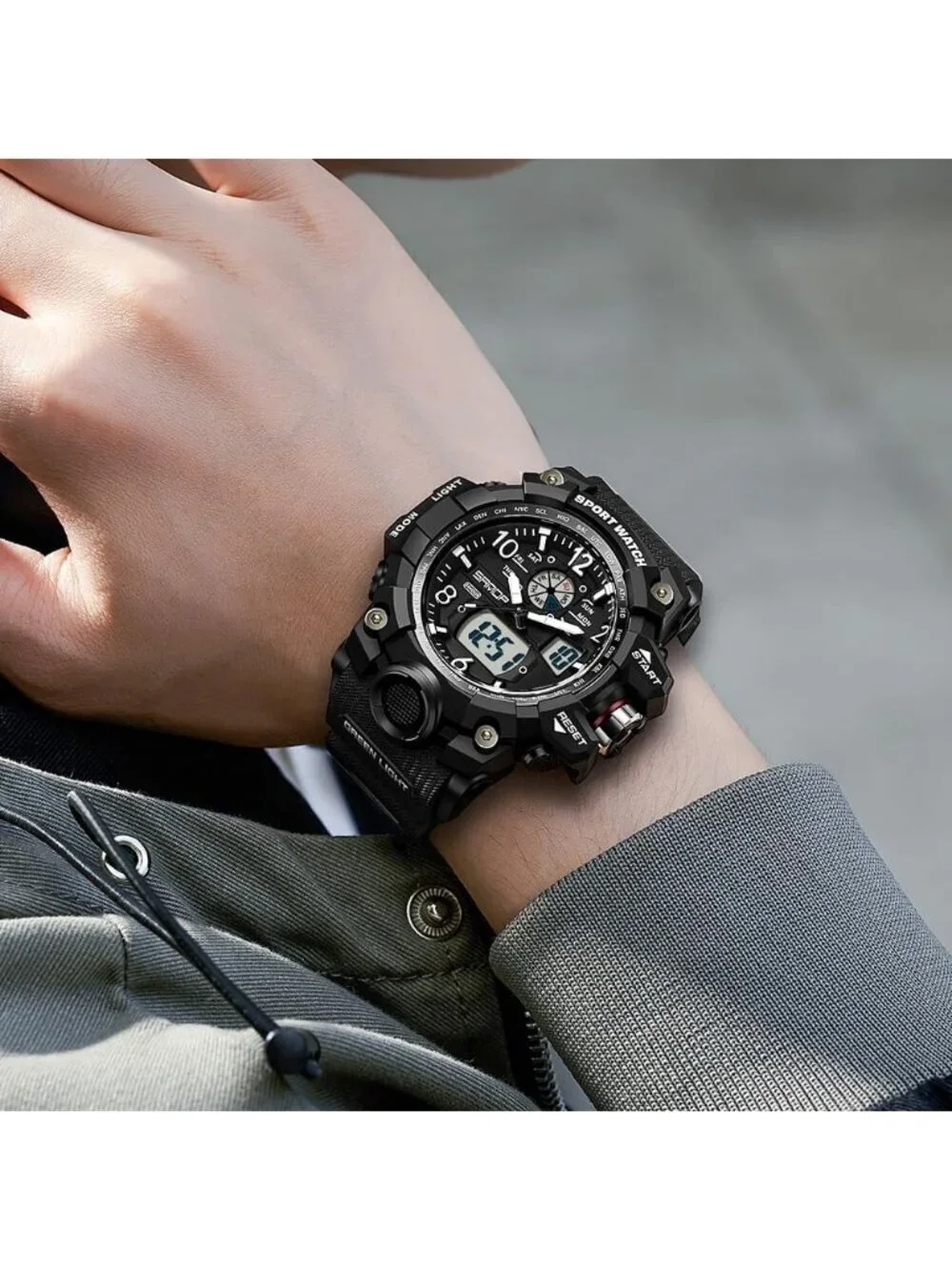 Men's All Black Analog Quartz Sports Waterproof Military LED Digital Wrist Watch